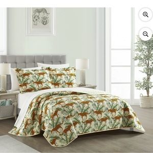 NY&C Home Wild Safari 3 Piece Quilt Big Cat Jungle Themed Pattern Print, King